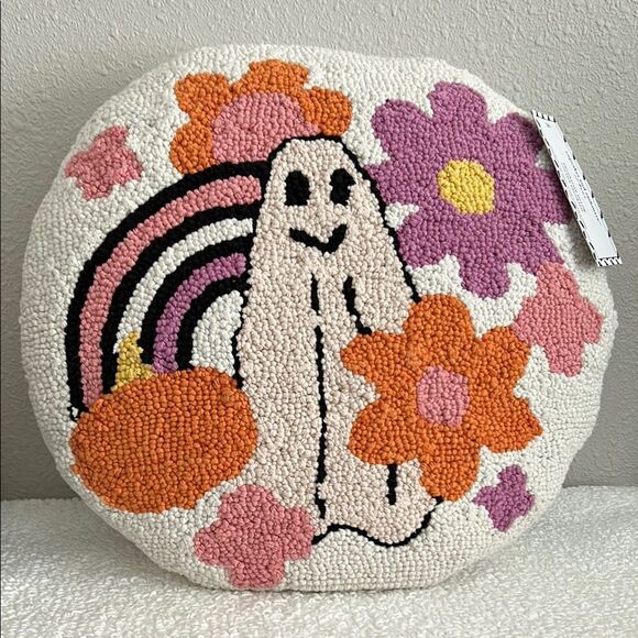 Cupcakes & Cashmere Boho Hippie Floral Ghost Halloween Decorative Pillow 18 inch - Picture 1 of 6
